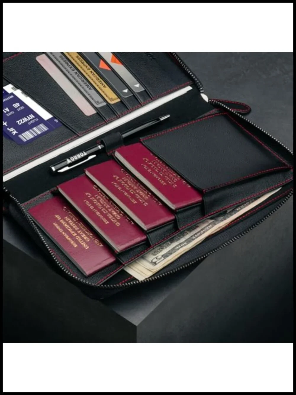 Premium Leather Family Travel Wallet RFID Blocking Passport Holder Organizer